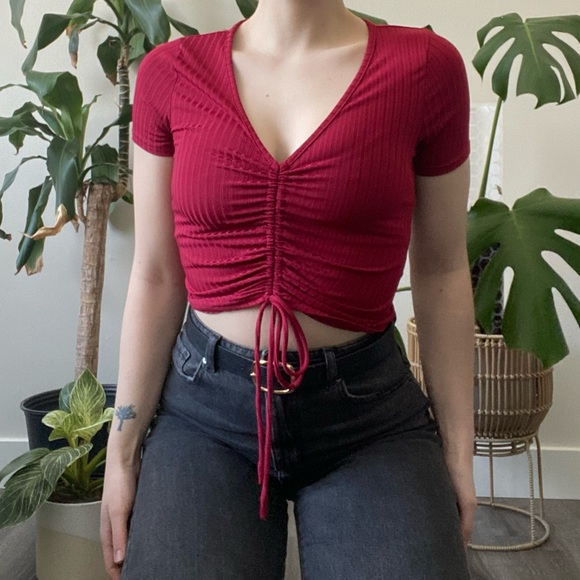 Better Be Red Ruched V-Neck Top - Large - Picture 1 of 7